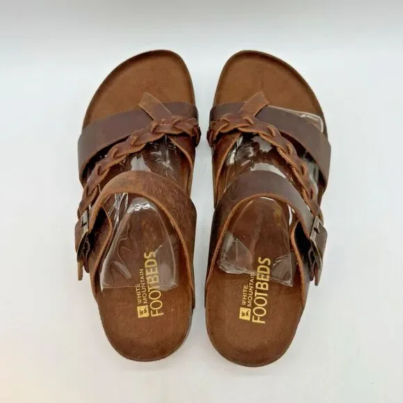 White Mountain Footbeds Hazy Sandal Women's 8M Whiskey Brown Leather Boho Slides - Picture 6 of 10